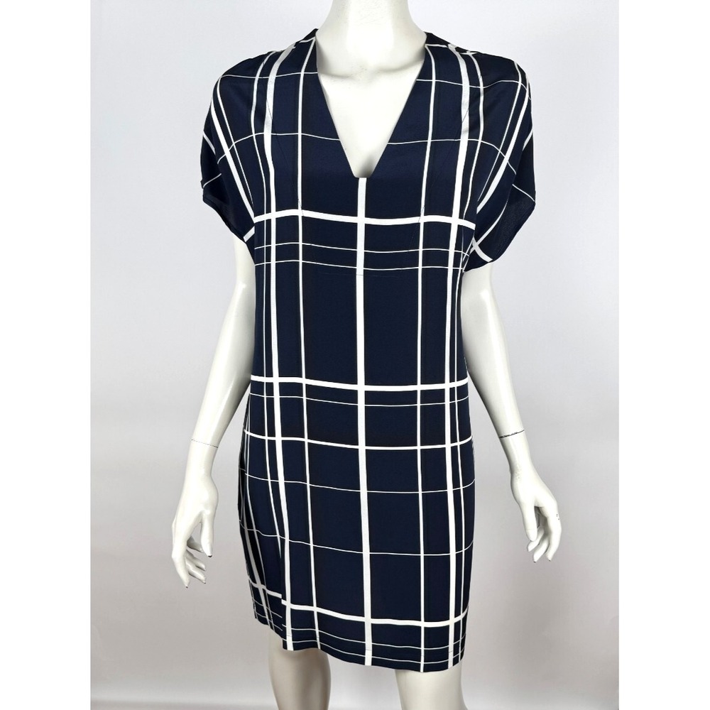 Vince Lattice Window Pain Silk Shift Dress Women S EUC Pocket V-neck ShortSleeve